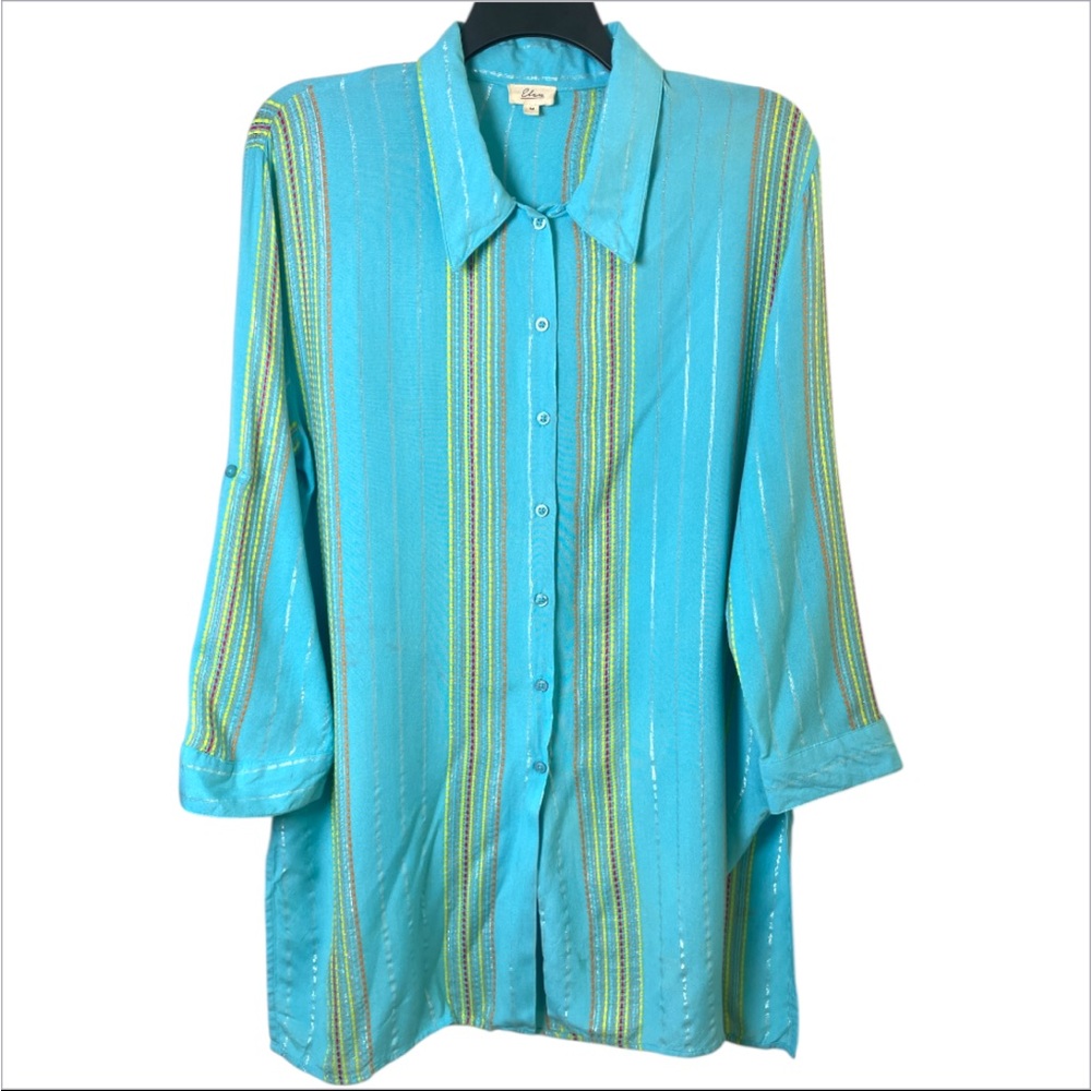 Elan Turquoise Striped shimmer Swim Coverup